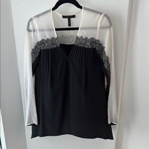 BCBG MAXAZRIA Elegant Black and White Lace Women's Top XS